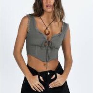 PRINCESS POLLY SCARLETT TIE- FRONT GRILL TRIM CORSET TOP- JUNIOR 4- BNWT- GRAY